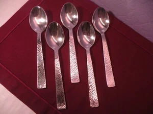 Set Of 5 Godinger Castello Hammered Stainless Place/Oval Soup Spoons 7 3/8” - Picture 1 of 7