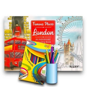 Anti Stress Adult Colouring Book Colour Therapy Famous Places London+ 18 Pencils - Picture 1 of 9