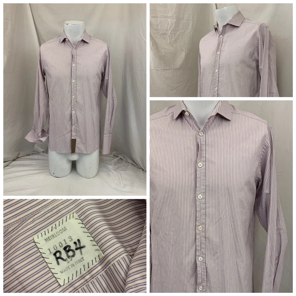 Billy Reid Heirloom French Cuff Shirt 15 32 Pink Stripe Cotton Italy YGI T1-279 - Image 1 of 4
