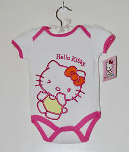 NWT Hello Kitty Infant Girls White Winking Kitty Logo SS Romper Top sz 6-9M