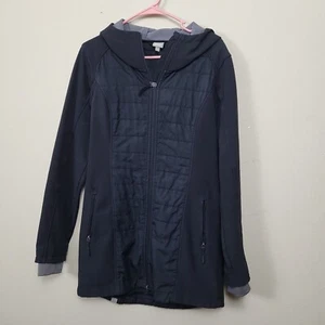 Bench Womens Black Long Sleeve Hooded Quilted Full Zip Coat Jacket Size Medium - Picture 1 of 6