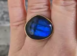 JAMIE JOSEPH LABRADORITE 14K GOLD BEZEL & STERLING SILVER STATEMENT RING sz 7 - Picture 1 of 24