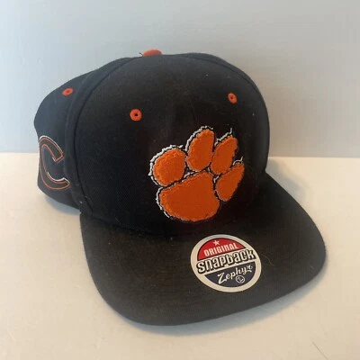 Clemson Tigers NCAA Zephyr Hat Paw Patch Logo Trip Black Snap Cap - FREE SHIP - Image 1 of 4