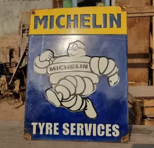 Original Vintage Rare Michelin Tyre Service Embossed Porcelain Enamel Sign Board - Picture 1 of 12