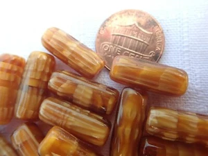 20 BROWN bamboo 7x18 tubes Czech pressed glass beads - Picture 1 of 2