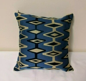 Blue color Cushion Cover with diamond shape pattern | Cotton/Polyester - Picture 1 of 5