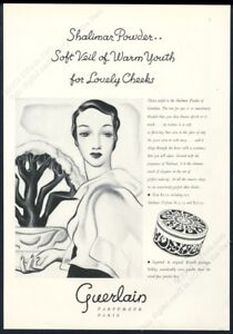 1933 Shalimar Powder box woman art Guerlain vintage print ad