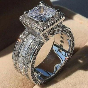 Anillo de compromiso para mujer de acero inoxidable de corte redondo Cz talla 5-12 - Imagen 1 de 12
