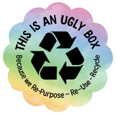 Recycle Repurpose Reuse Ugly Box Stickers | Eco Packaging Shipping Label 2" - Image 1 of 4