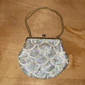 Vintage Magid Sequin Purse Shiny Sequin Scales Mermaid Style Gold Chain - Picture 1 of 14