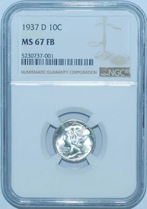 1937 D NGC MS67FB Full Bands Mercury Dime - Picture 1 of 2