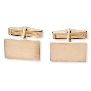 Estate 14K Gold Cufflinks Large Blank Rectangle Solid Yellow Gold Cuff Links - Picture 1 of 6