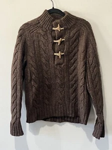 POLO RALPH LAUREN Sweater Men’s Small Brown Toggle Cable Knit Alpaca Wool Blend - Picture 1 of 8