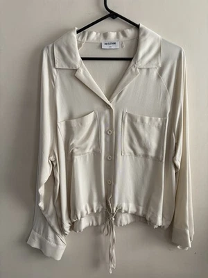LNA Clothing Oversized Blouse Sz L Button Down Drawstring Cream - Image 1 of 3