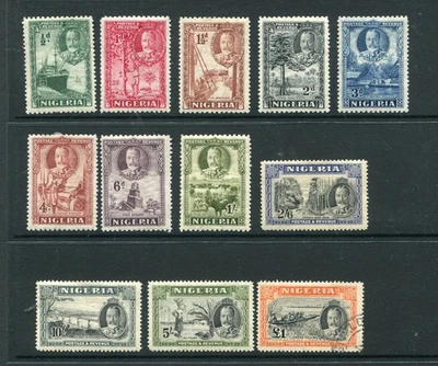 NIGERIA 1936 KGV MH Usado Set a £1 12 Estampillas gato £295 Foto 1 de 2