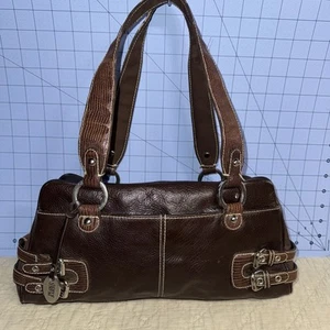 Gebrauchte kleine Schultertasche Franco Sarto aus braunem Leder und Stoff - Bild 1 von 8