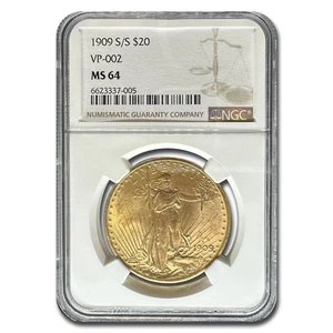 1909-S/S $20 St Gaudens Gold Double Eagle MS-64 NGC (VP-002) - Picture 1 of 3