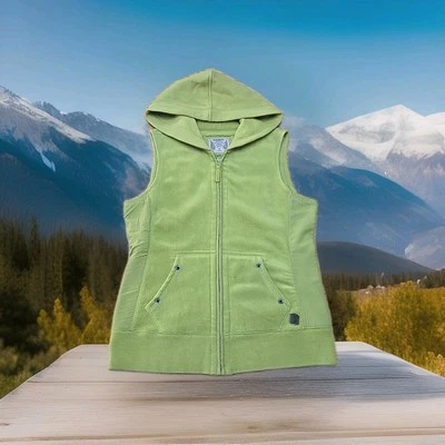 Chaleco con cremallera completa tallado con volantes para mujer talla mediana con capucha verde polar bolsillo frontal J2 Foto 1 de 4