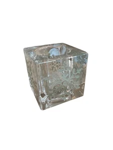 Party Light Square Glass Votive Candle Holder With Etched Snowflake Design - Picture 1 of 5