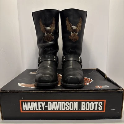 Botas de moto Harley Davidson vintage de cuero negras talla 12D. Foto 1 de 4