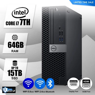 DELL Desktop Computer PC i7 7th,Up to 64GB RAM,17TB SSD HDD, Windows 10/11, WiFi - Image 1 of 4