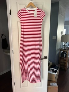 A New Day Red White Stripe Midi T-Shirt Dress XS NWT Summer Casual Knit - Picture 1 of 5