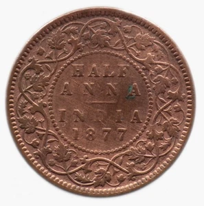 1/2 ANNA 1877 INDE BRITANNIQUE / BRITISH INDIA - half anna - Calcutta - Picture 1 of 2