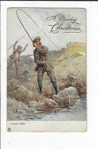 1904 Tuck Connoisseur Postcard Merry Christmas Man fishing "A False Alarm" p2412 - Picture 1 of 2
