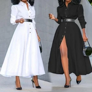 Camisa Vestidos Formal Maxi Vestido UK STOCK Mujer Manga Larga Talla Grande Botones - Imagen 1 de 7