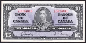 Canada 1937 $10 Ten Dollar Banknote Gordon - Towers T/D 2614616 - Bild 1 von 2