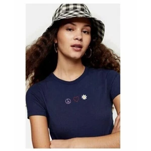 Topshop Women's Peace 70's Crew Short Sleeve T-Shirt Navy Size 6 MSRP $22 - Picture 1 of 5