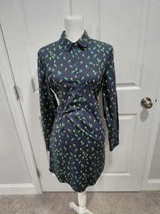 Vestido camisero estampado de pájaros GAP azul marino con cinturón de corbata mediano para mujer - Imagen 1 de 5