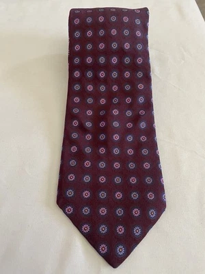 Ike Behar 勃艮第丝绸领带美国花卉奖章 60 英寸 x 3.75 英寸经典宽手工制作 — 第 1/4 张图片