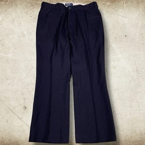 Vintage Polo Ralph Lauren Pants Mens 34x30 Navy Blue Wool Blend Trousers Preppy - Picture 1 of 11