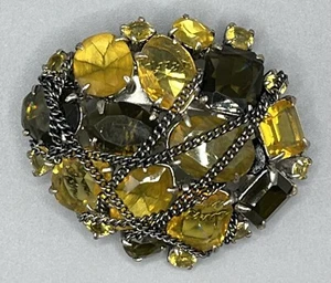 Stella & Dot After the Rain Chain Wrap Yellow & Brown Glass Brooch Pin - Picture 1 of 4