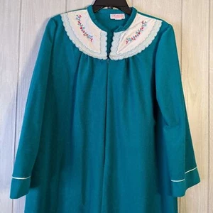 Vtg Heather Collection Long Robe Aqua Blue Embroidered Trim EUC SZ M - Picture 1 of 7