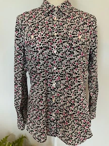 TALBOTS Womens Size Small Black Hearts Long Sleeve Collared Button Up Shirt NEW - Picture 1 of 5