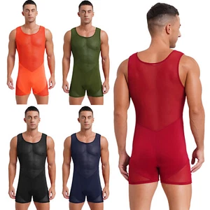 Herren Mesh Body Tank Top Unterhemd Boxershorts Blickdicht Gespleiß Retroshorts - Picture 1 of 52