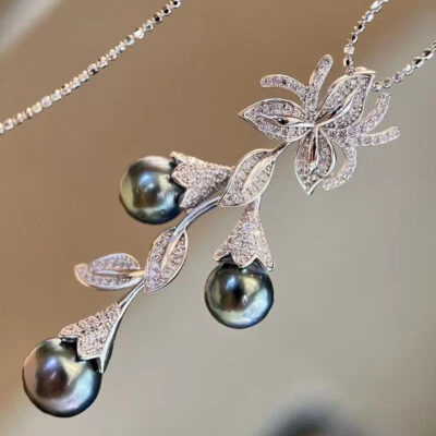 stunning 7-8mm tahitian  black  pearl pendant &earring 925s - Image 1 of 3