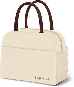 Beige Oxford Lunch Box Tote Bag High Capacity Insulated For Travel Picnic - Picture 1 of 7