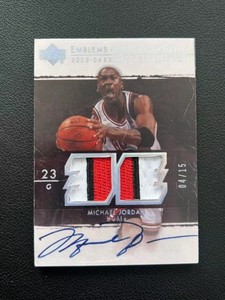 2003-04 upper deck Michael Jordan Tri-color jersey cut signature card 04/15