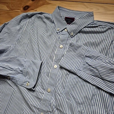 Untuckit Performance Shirt Mens Large Button Up Nylon Blue Stripe Preppy School - Image 1 of 4