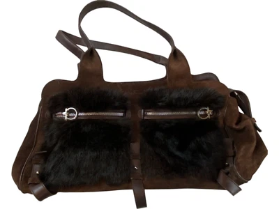Salvatore Ferragamo кроличий мех замшевая кожаная наплечная сумка коричневый ограниченный выпуск - Изображение 1 из 4