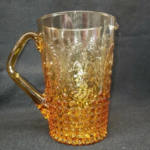 Jarra de agua de vidrio ámbar soplado a mano Zrike flor de lis hobnail translúcida - Imagen 1 de 12