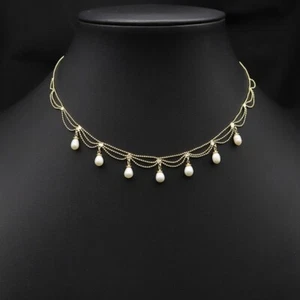 18" Adjustable South Sea Pearl Baroque Lace fringe Necklace 14k Gold Clasp P - Picture 1 of 5