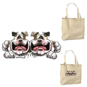 Bolso de Mano Bulldog Perro Amigos Par de Dibujos Animados Artista Lona Mercado de Comestibles - Imagen 1 de 3