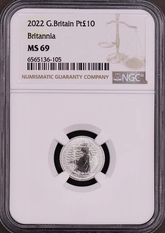 2022 £10 Great Britain 1/10 oz .9995 Platinum Britannia NGC MS69 Cover