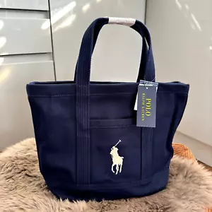 Polo Ralph Lauren Tote Bag Blue Logo White Medium Small zip with pockets BNWT - Picture 1 of 17