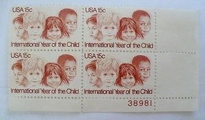 USA INTERNATIONAL YEAR OF THE CHILD 15c PLATE BLOCK #38981 - Picture 1 of 3