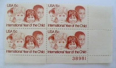 USA INTERNATIONAL YEAR OF THE CHILD 15c PLATE BLOCK #38981 - Image 1 of 3